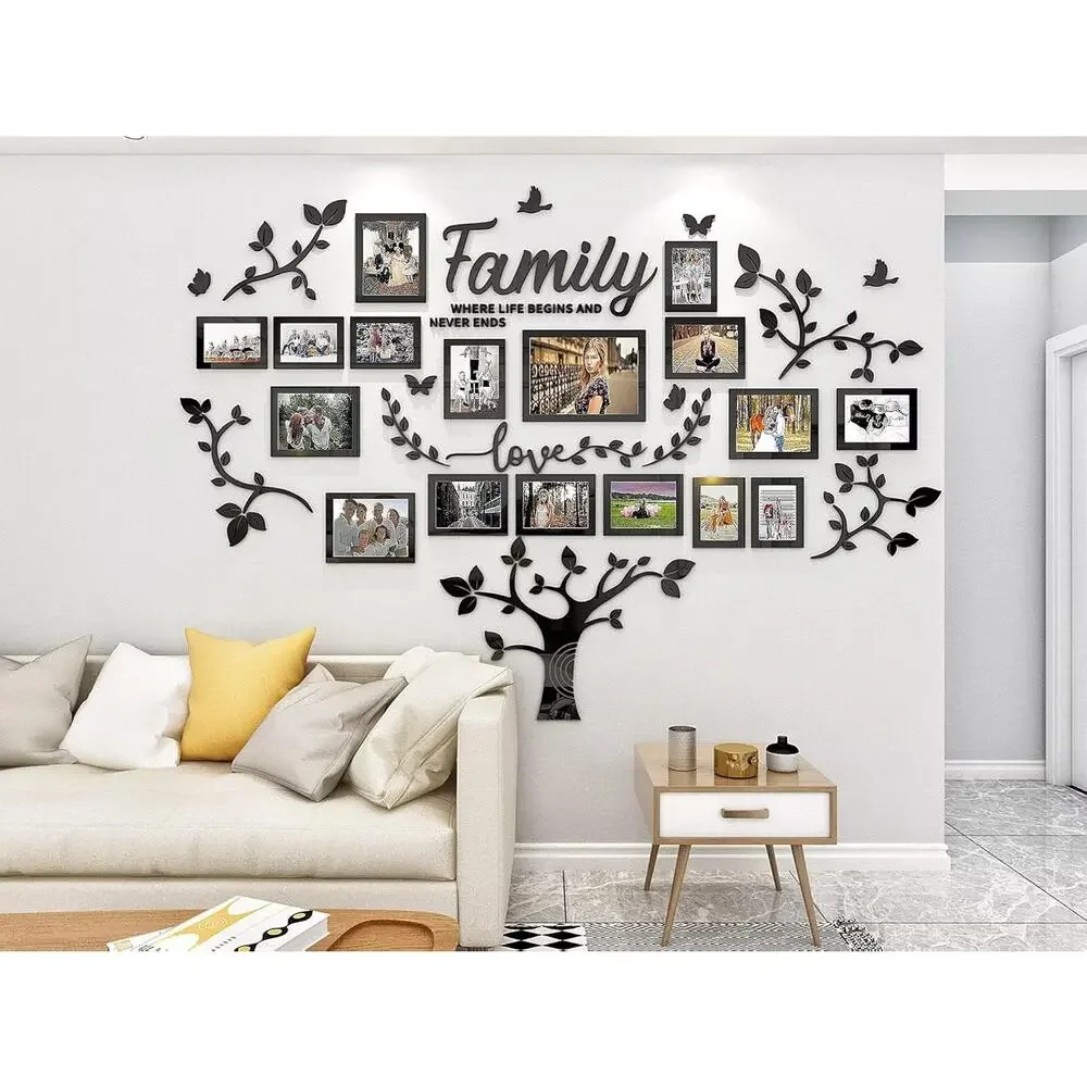 DIY 3D Family Tree Wall Decor Acrylic Photo Frames Collage Living Room Decor